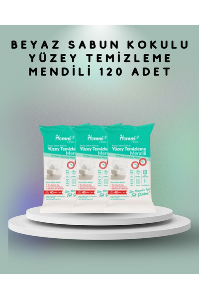 Homm Bitkisel Beyaz sabun kokulu yüzey temizleme mendili