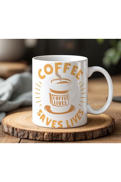 BB TRADE Coffee Saves Lives Designed White Ceramic Printed Mug 330ml