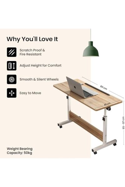 Türkiye Multipurpose Manual Height Adjustable, Movable Desk with Wheels for Home, Office, Couch, Bedside Tab