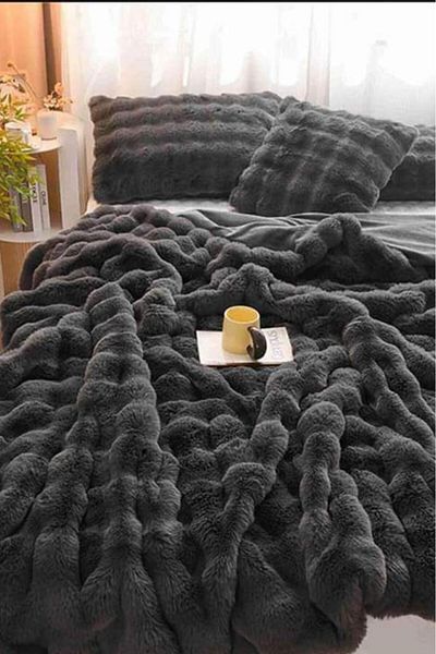 Çeyiz Diyarı Κάλυμμα κρεβατιού διπλό Tomriks Rabbit Hair 220x240 cm Anthracite