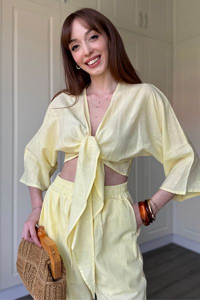 Dilay Gökoğlu Butik Women's Crop Blouse Front Tie Detail Set