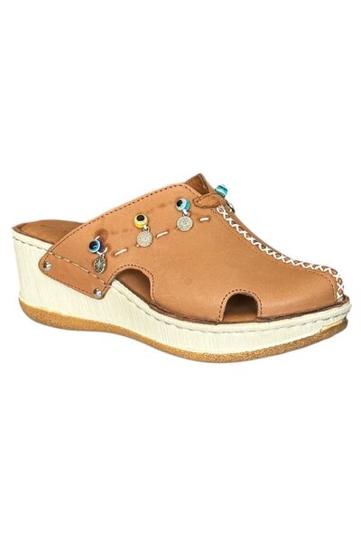 CEX 25Y NBL07 Taba Kadın Hakiki Deri Günlük Terlik