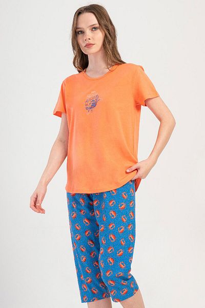 VİENETTA Cotton Women's Short Sleeve Capri Pajama Set, 408109
