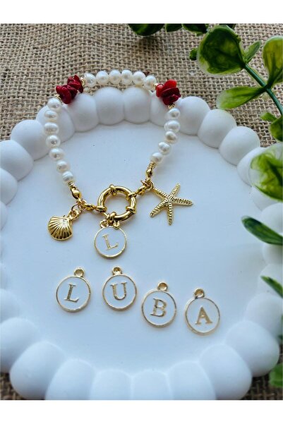 Luba ( Harf Belırtınız ) Gerçek İncili Charm İsme Özel Bileklik