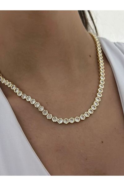 MyladyAccessoriess Hexagon Solitaire Detail Steel Necklace
