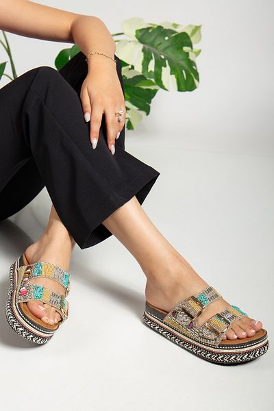 TEKİN SHOES شبشب بإبزيم مزدوج بألوان مختلطة