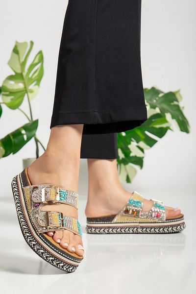 TEKİN SHOES شبشب بإبزيم مزدوج بألوان مختلطة