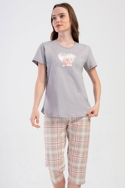 VİENETTA Cotton Women's Short Sleeve Capri Pajama Set, 408487
