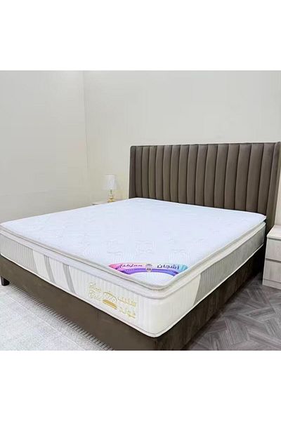 SLEEP GOLD Luxury Mattress with Channel-Tufted Headboard, Premium White Memory Foam, 190x90x30 cm Si