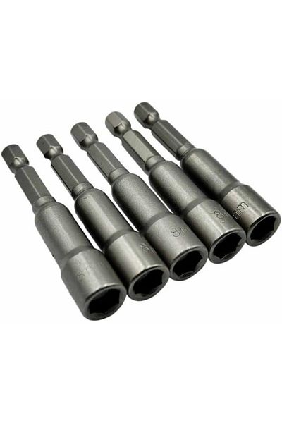 Generic Magnetic Nut Socket For Drill, 8mm Drill Nut Socket, Strong Magnetic - Chromium-vanadium (CRV) 5 Pcs