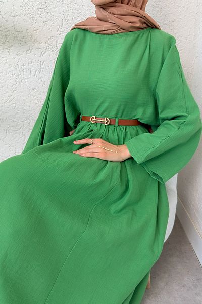 Salih Çelebi Flared Skirt Linen Suit 31287 - Green