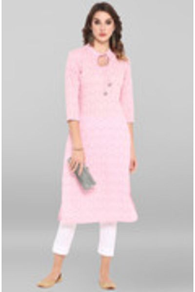 IndHeritage Premium cotton office / casual kurti - Light pink kurti / kurta for women with ethnic prints