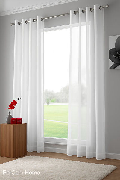 Bercem Home Perdele din tul rustic - Perdele albă cu ochiuri de pasăre