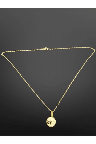 FM Gold Color Modern Minimalist Butterfly Detailed 316L Steel Necklace |   Stylish Design for Special Occasions