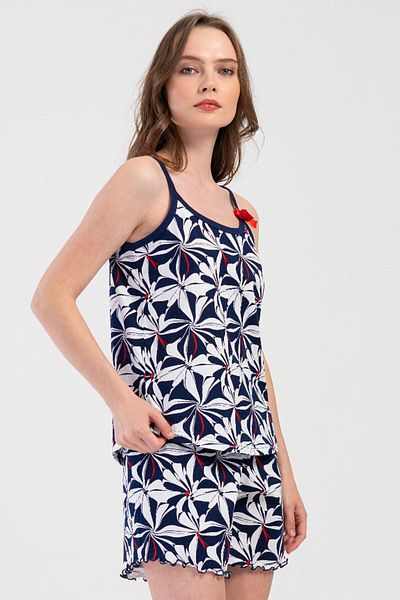 VİENETTA Cotton Women's Rope Strap Shorts Pajama Set, 408332