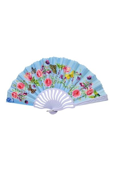 OEM Evantai din plastic și textil, pliabil, model floral, albastru