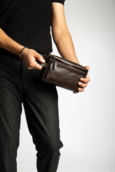 Niki Leather Τσάντα χειρός David Brown από γνήσιο δέρμα με φερμουάρ