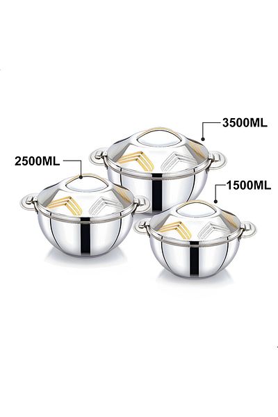 Blackstone Sofi 3pc Stainless Steel Hotpot Set – Premium Silver & Gold Casserole Cookware (1.5L, 2.5L, 3.5L)