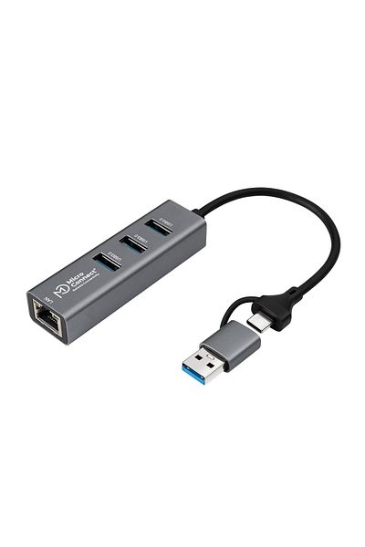 Inna marka Hub MicroConnect USB 3.2 Gen 1 4-Port z Ethernetem i złączami USB-C i A, USBHUB-RJ45-2IN1