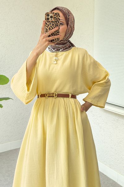 Salih Çelebi Flared Skirt Linen Suit 31287 - Yellow