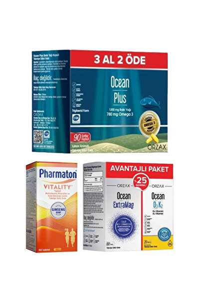Ocean 1200 Mg Balık Yağı 90 Kapsül + Extramag 60 Tablet & D3 K2 20 ml+ Vitali...