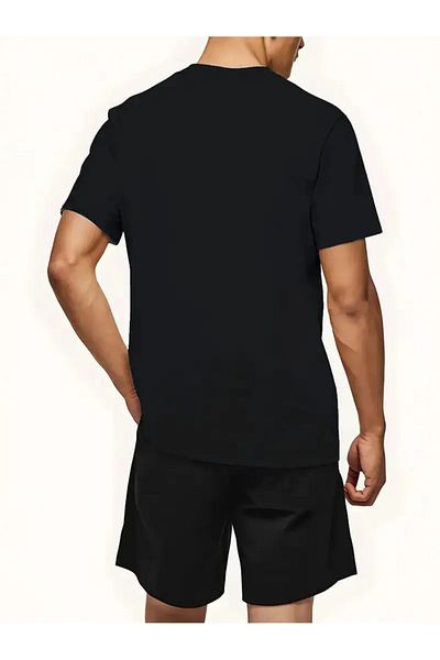 LAND MODA 2D Letter Printed Men's Two-Piece Set: Round Neck Short Sleeve T-Shirt and Lace-Up Shorts Summer Spor