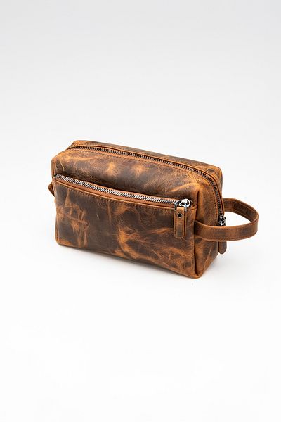 Niki Leather Τσάντα χειρός David Crazy Tan από γνήσιο δέρμα με φερμουάρ