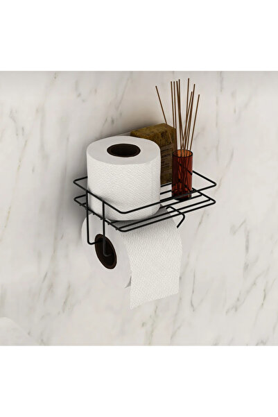 Silkyreal Yapışkanlı Tuvalet Kağıtşığı Tutatcağı Askısı Mat Siyah Metal Tuval...