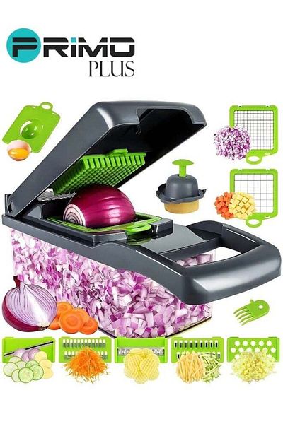 Primo Plus 15-in-1 Multi-Function Vegetable Chopper, Food Prep Container with Drain Basket, Fruits and Vegetabl