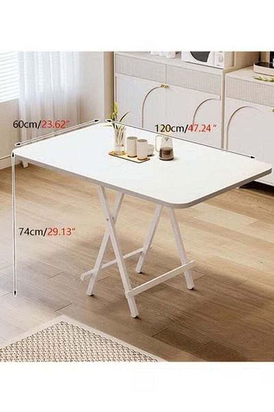 Taimi طقم طعام قابل للطي من 7 قطع، طاولة خشبية 120×60×74 سم مع 6 كراسي قابلة للطي بإطار معدني - أبيض