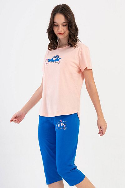 VİENETTA Cotton Women's Short Sleeve Capri Pajama Set, 408412