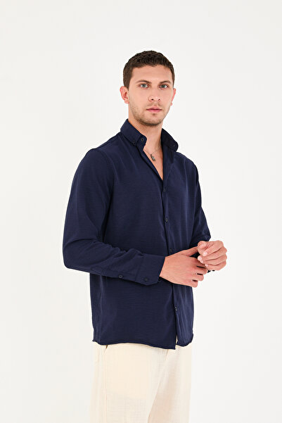 No Way Men's Long Sleeve Button Collar Casual Aerobin Shirt