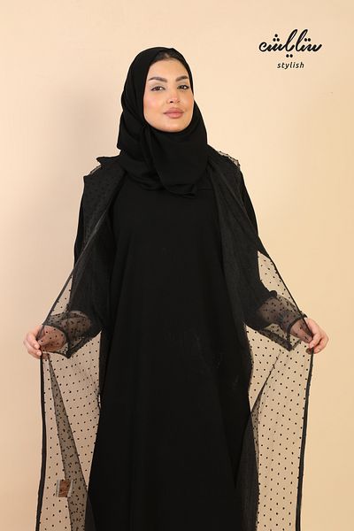 Stylish Classic abaya with lace fabric wrap and inner layer
