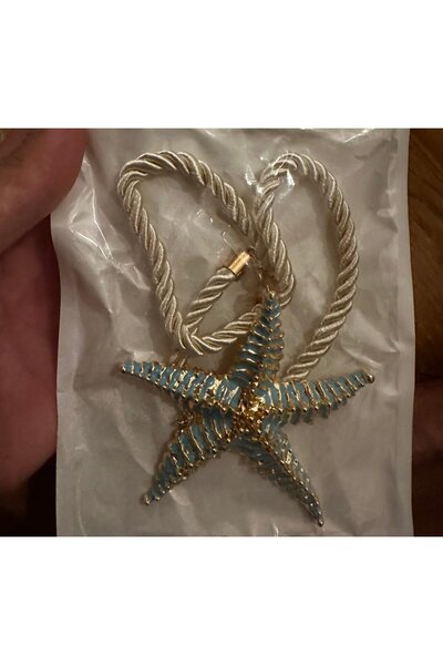 illys Mavi Büyük Deniz Yıldızı Uçlu Krem Rengi Halat Kolye