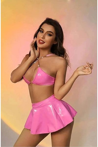 DOSESA Costum de noapte pentru femei, roz, cu urechi, cu bretele din piele
