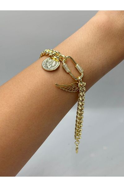 MyladyAccessoriess Wing Detail Steel Chain Bracelet