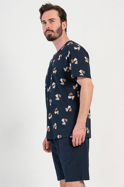 VİENETTA Cotton Men's Short Sleeve Capri Pajama Suit, 408022