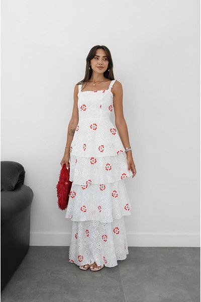 Havoş Rochie stratificată cu model de flori roșii albe
