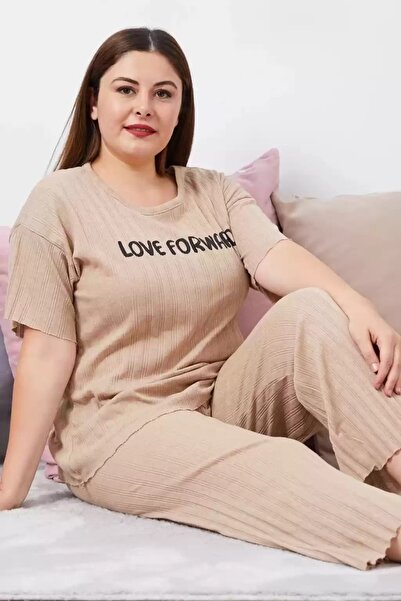 shai Printed Plus Size Pajama Set Mink Color