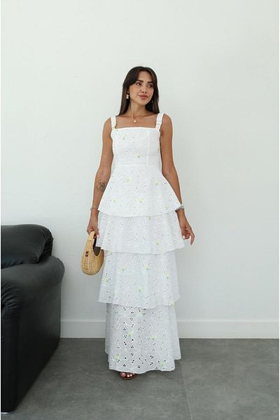 Havoş White Yellow Patterned Layered Dress
