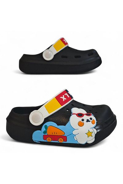 Calx 9041 Black Crks Rabbit Figured Boy's Pool Beach Slippers