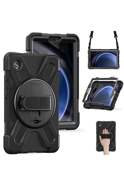 eSTUFF AUSTIN Protective Case for Samsung Galaxy Tab A9, Hand/Shoulder Strap, Black