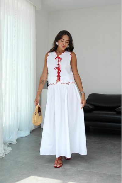 Havoş White Embroidered Vest Blouse Skirt Suit