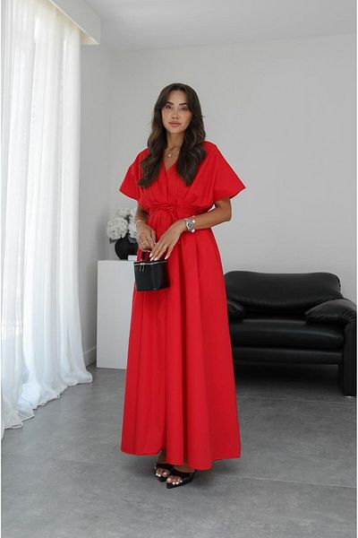 Havoş Red Waist Tie V-Neck Dress