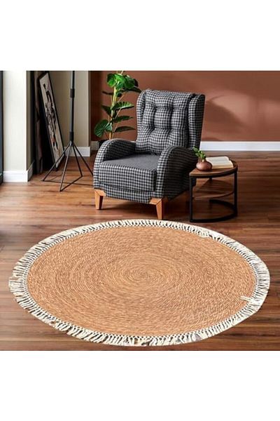genric FFD 120cm Round Jute Carpet Handwoven Jute Braided Area Rug | Rustic Vintage Reversible Carpet,