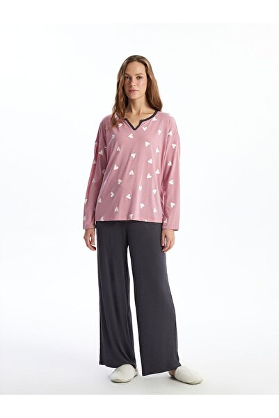 LC Waikiki LCW DREAM Kaçık Yaka Desenli Kadın Pijama Üstü