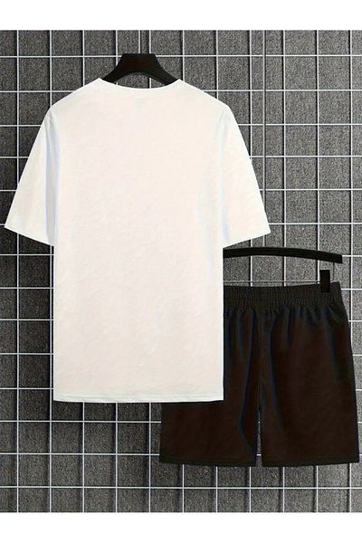 LAND MODA New Summer Men Printed 2 Piece Fashion Casual Suit, Round Neck Short Sleeve T-Shirt
