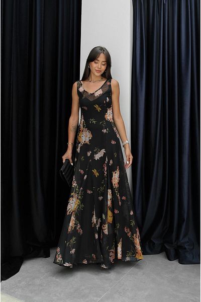 Havoş Black Tulle Lined Floral Dress