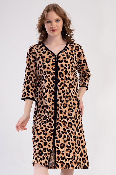 VİENETTA Cotton Women's Plus Size 3/4 Sleeve Zippered Nightgown, 409101