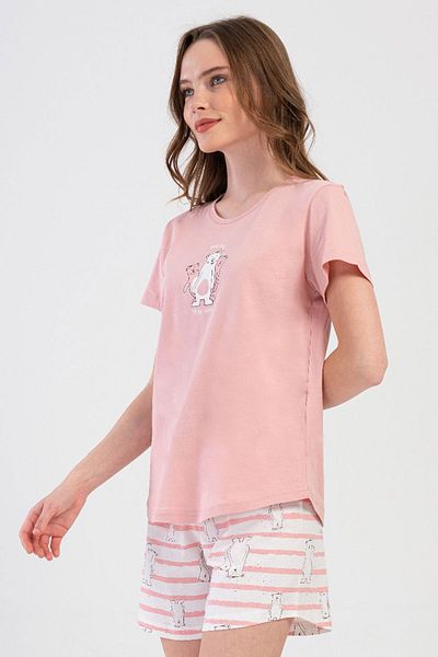 VİENETTA Cotton Women's Short Sleeve Shorts Pajamas Suit, 408104